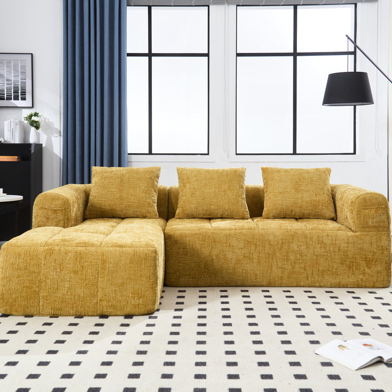 Rangement en L avec méridienne élémentaire - chenille et mousse confortable avec rangement profond de 98,42 po, Jaune