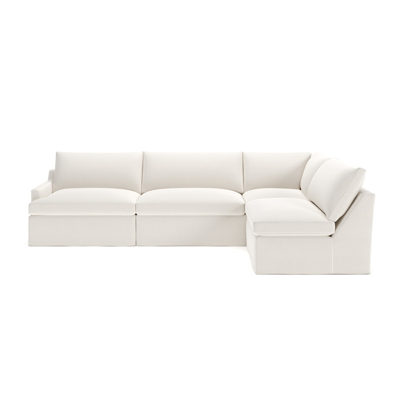 Canapé modulaire 4 pièces Wrenley, Mélange de lin performance blanc cassé Lena, Orienté à droite