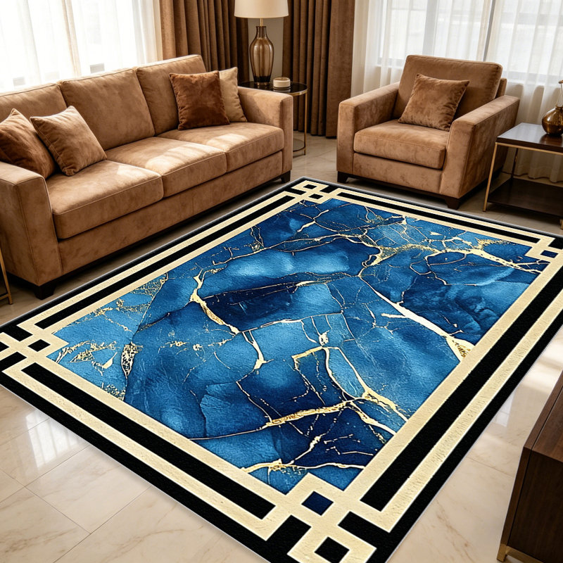 Sapphire Marble Gold carpet-easy to clean, machine-washable, soft and comfortable; suitable for door mats, kitchens, living rooms, bedrooms, corridors, and laundry areas. Easy to clean, durable carpet for home decoration.