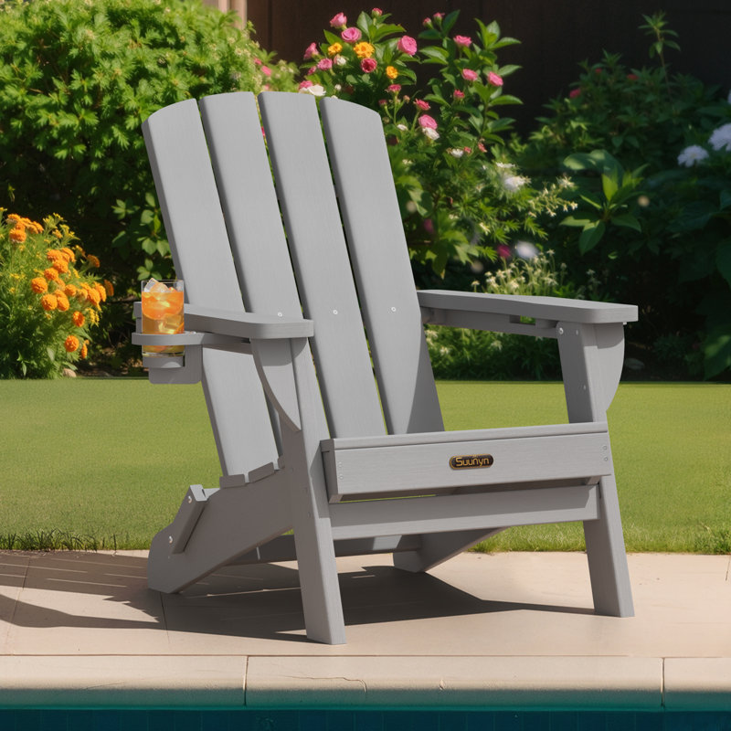 Chaise Adirondack pliante en PEHD avec porte-gobelet, Gris
