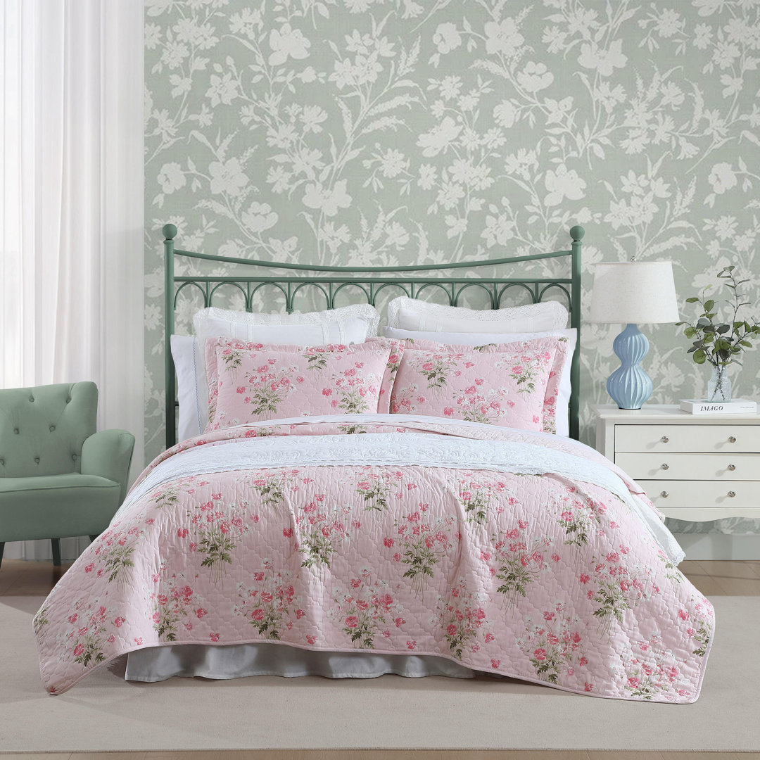 Laura Ashley Veronicas Bouquet Cotton Reversible Pink Quilt Set Laura Ashley 