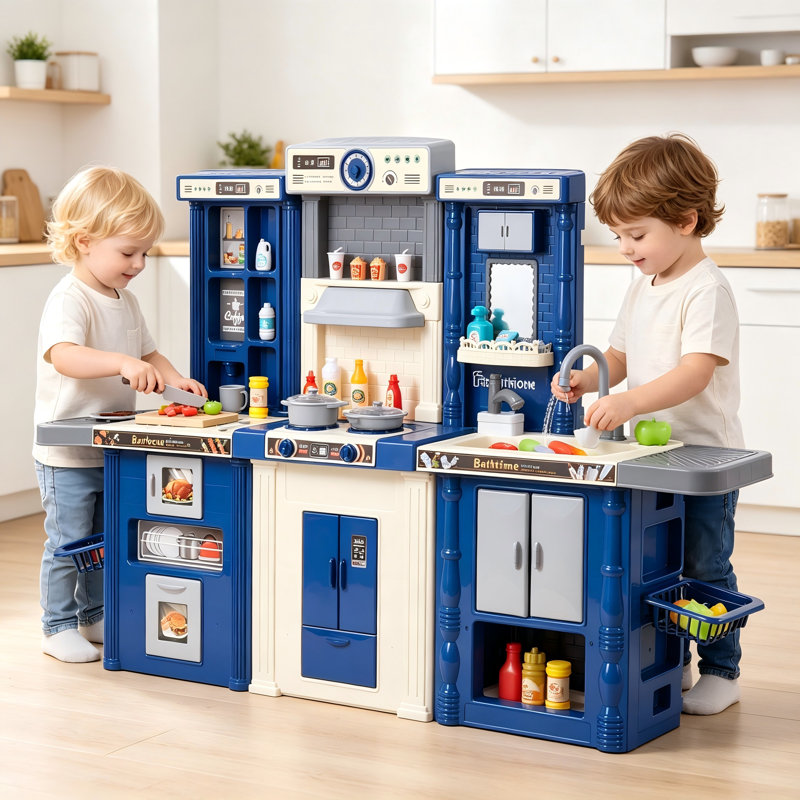 Ensemble de 74 pièces de cuisine bleues pour enfants, jouet de cuisine avec accessoires réalistes - Cadeau de Noël pour les 3 à 8 ans