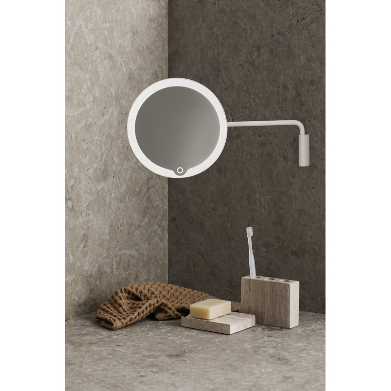 Modo Round Magnifying Lighted Metal Framed Wall Mounted Bathroom / Vanity Mirror, Polished Nickel