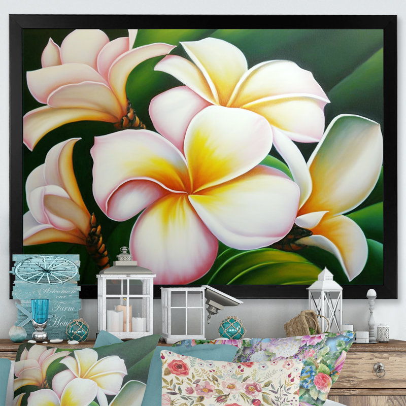 «White and Yellow Blossoming Plumeria V», reproduction sur toile, H 12 po x l 20 po x P 1 po