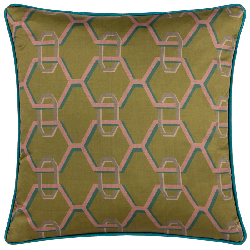 Carnaby Geometric Square Cushion, Green/Grey