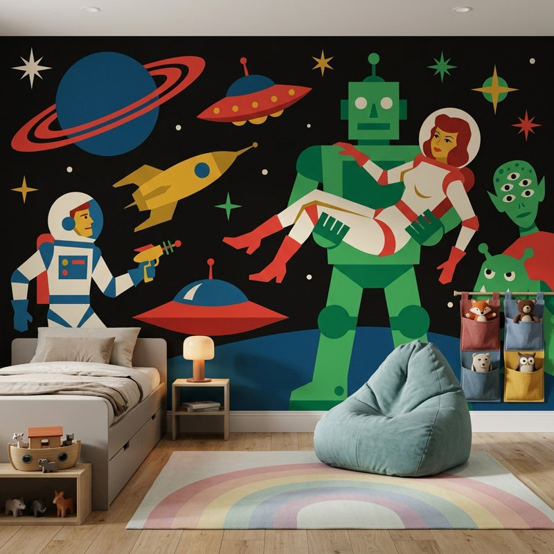 Décoration murale Mid Mid Century Modern, 140 po x 108 po, Peler et coller