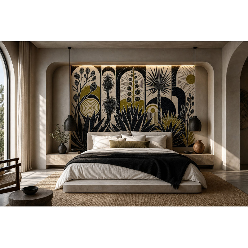 Murale botanique vert Mute, 100 po x 96 po, Texturé non collé