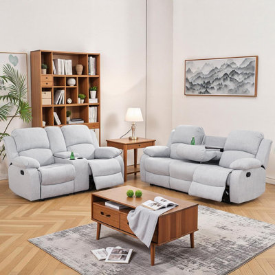 Ensemble de canapé-lit inclinable manuel 2 pièces avec porte-gobelet et console centrale