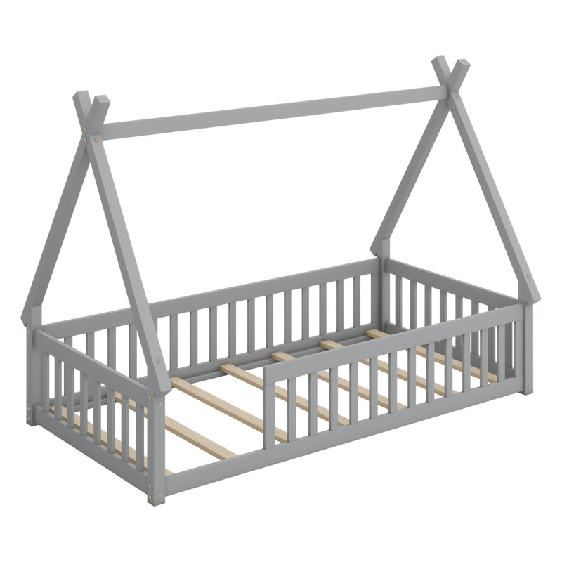 Lit de sol en forme de tente, lit avec garde-corps, Gris