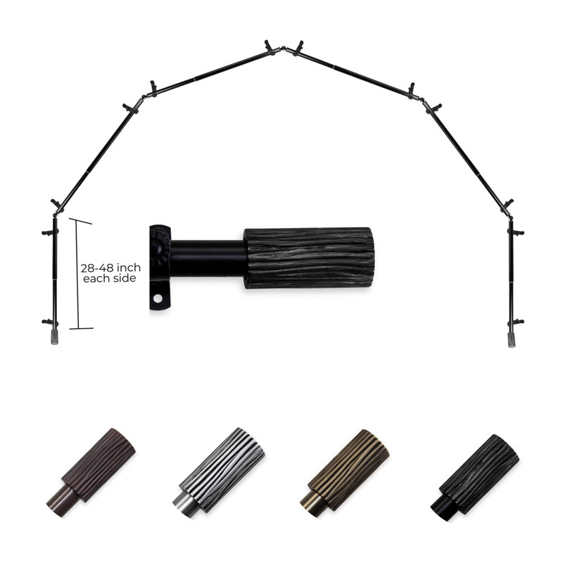 Tringle à rideaux simple ajustable avec baie vitrée de 0,81 po, Noir, 28 po à 48 po (chaque côté)