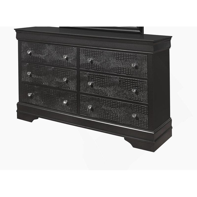 Commode horizontale en bois manufacturé avec 6 tiroirs, Gris métallisé