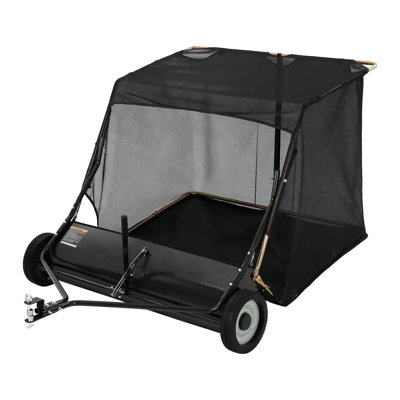 50" Tow Behind Lawn Sweeper, 33 cu.ft. Heavy Duty Leaf Collector for Riding Mower, Universal Hitch Yard Debris Sweeper, Black