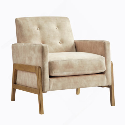 Tufted Back Accent Chair With Square Arms, Soft Polyester Upholstery, Plush Cushion, And Coil Springs For Comfort And Durability