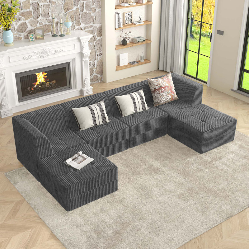 Canapé modulaire Boneless, Velours côtelé gris