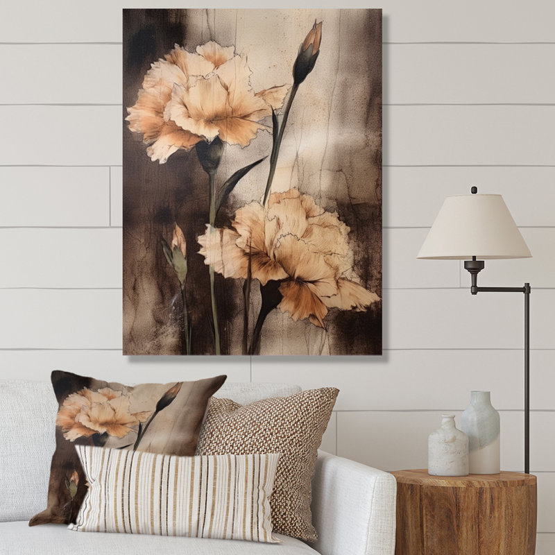 Œillets bruns rétro I sur toile, H 20 po x l 12 po x P 1 po, Toile tendue