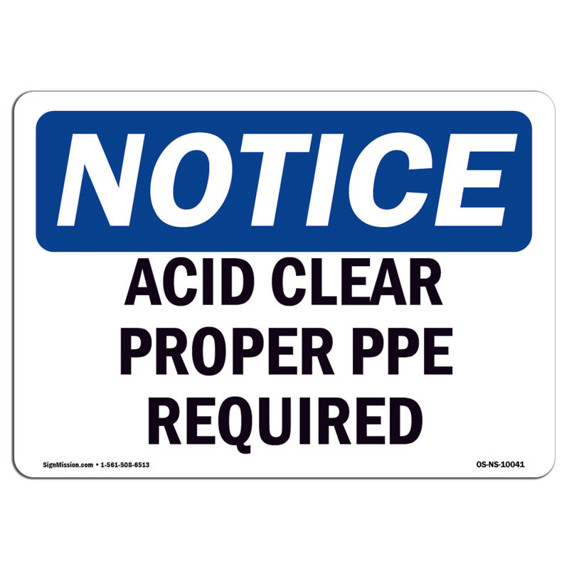 Acid Cleaner Proper PPE Required Sign