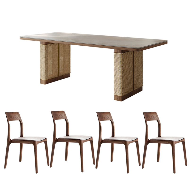 Simple retro style rectangular dining table sets, 29.5"H x 63"L x 31.5"W