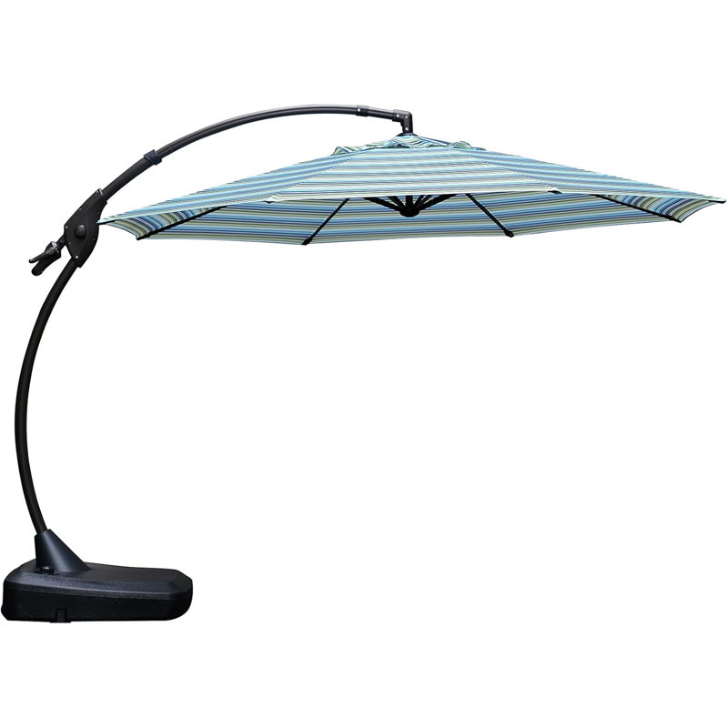 Parasol en porte-à-faux 11 pi, Bleu / blanc / rayures brunes