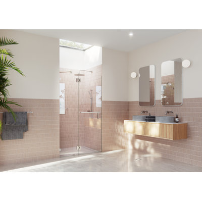 Mimas 36.75 in. x 78 in. Fully Frameless Glass Hinge Towel Bar Shower Door