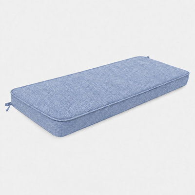 Coussin de banc sur mesure de 10 cm d'épaisseur pour intérieur et extérieur, avec revêtement imitation lin, mousse haute résilience 75D, fond antidérapant et passepoil simple.