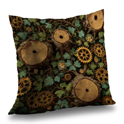 Hiding Gears Beige Poly Twill Throw for Home Decor | Cozy Accent – Throw Pillow Cover Only, Double-Sided Print, Insert Not Included