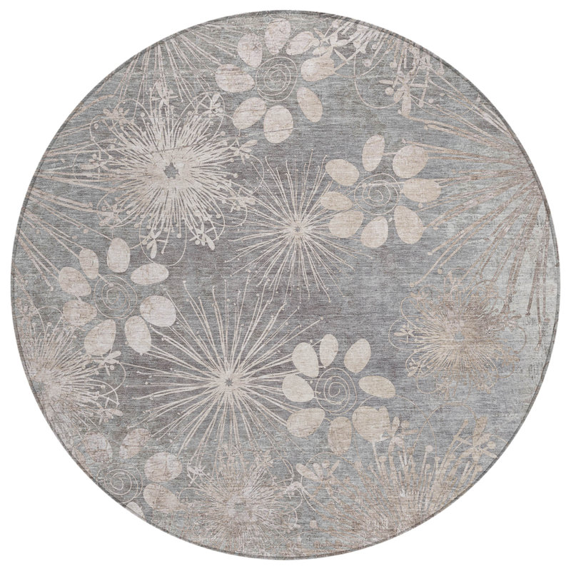 Machine Washable Indoor/Outdoor Kaczor ACN2225 Floral Rug, Round 8'