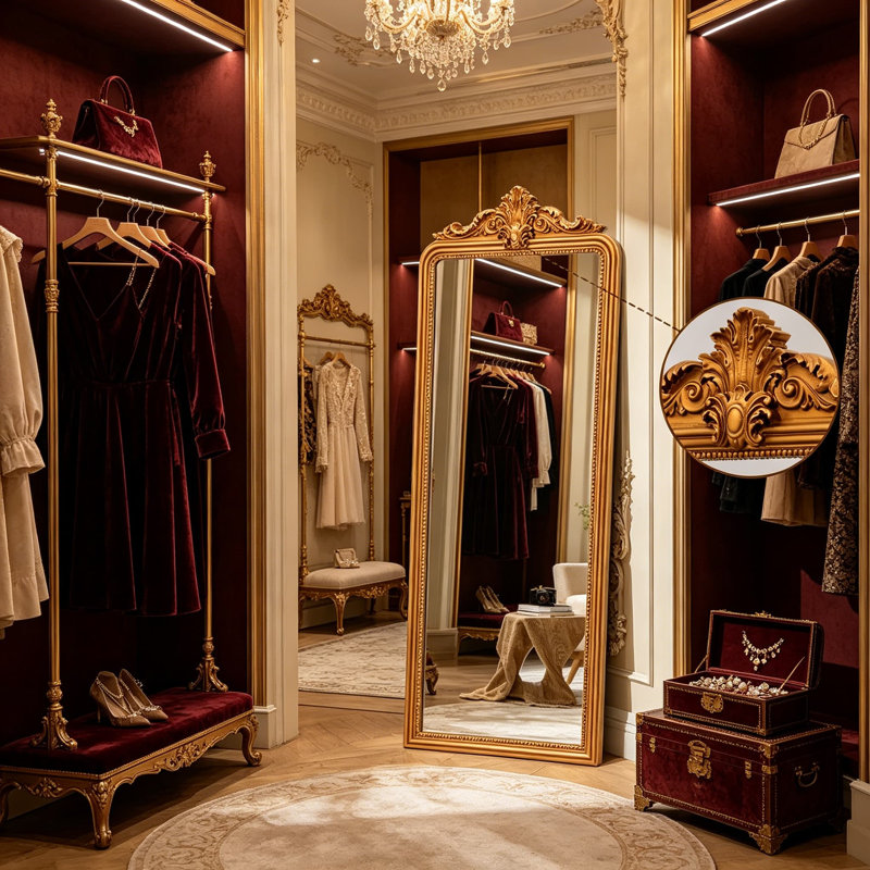 Rétro miroir pleine longueur rétro de 21 po x 56 po Baroque