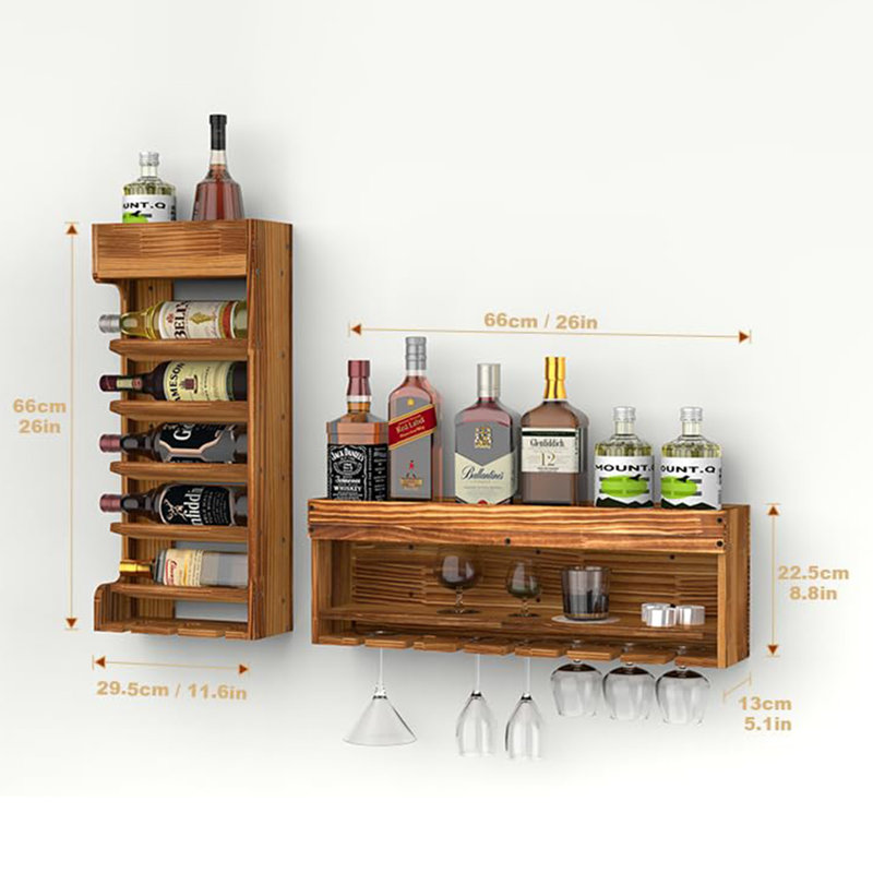Hampston 13 Bottle Wall Mounted Wine Bottle & Glass Rack Brown