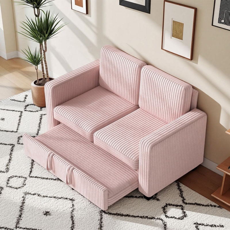 Canapé-lit modulaire en velours côtelé 58,1 po 2 places, Rose