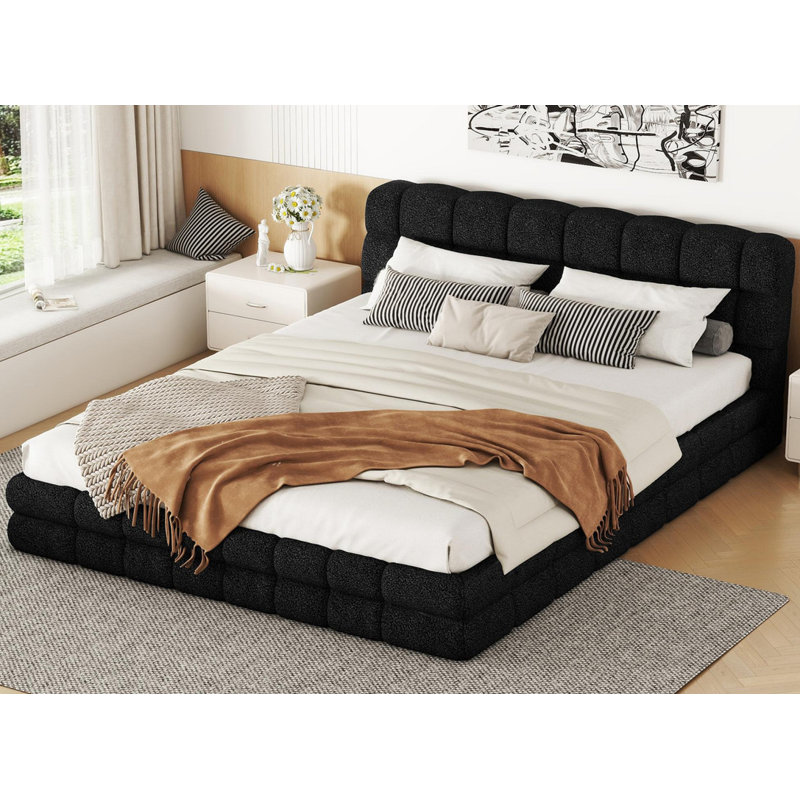 Grand lit plateforme tapissier Sturdy Construction, Noir
