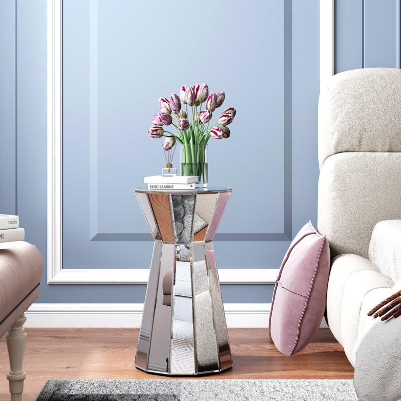 Melle Silver Mirrored Side Table  Round Lamp Table