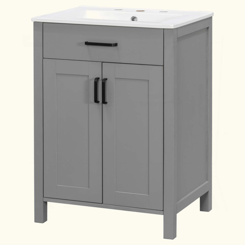 Ensemble de meuble-lavabo de salle de bain avec lavabo en céramique, meuble-lavabo compact et luxueux, 2 portes à fermeture douce
