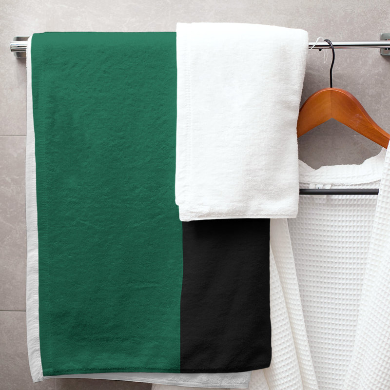 Lightweight Bath Towel, Victory Green/Black/Victory Green, Poly/Cotton