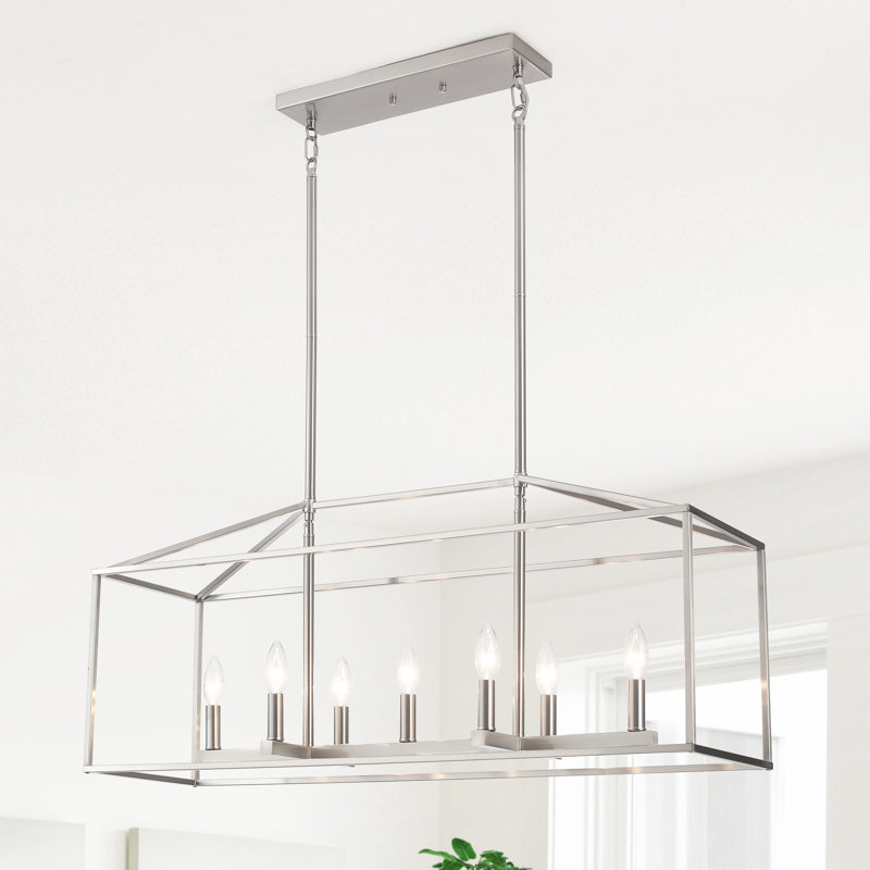 Entrekin 7 - Light Dimmable Kitchen Island Square / Rectangle Chandelie, Brushed Nickel, 7 Lights