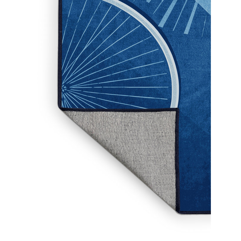 Machine Washable Auburndale Wheelchair Tennis Modern & Contemporary Rug in Blue – Navy Binding, 7x10