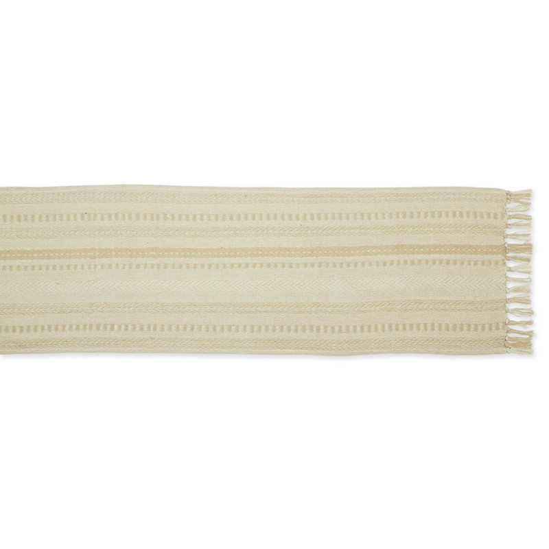 Elco Striped Table Runner, 15" x 108", Vintage Cream