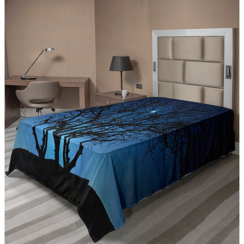 Drap-housse bleu marine Ambesonne, Drap plat pour lit simple