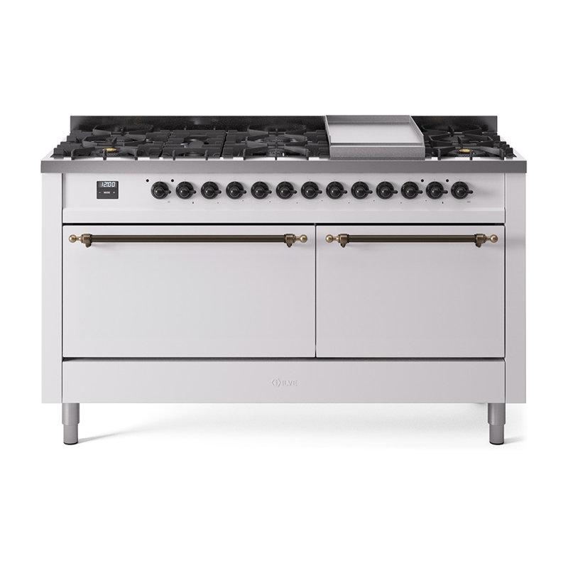 Cuisinière à double combustible de 60 po avec 9 brûleurs scellés et plaque chauffante (porte pleine) Nostalgie II de la série ILVE