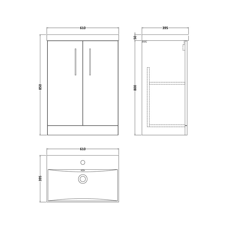 Arno 610 mm Freestanding Single Vanity with Integrated Basin, White
