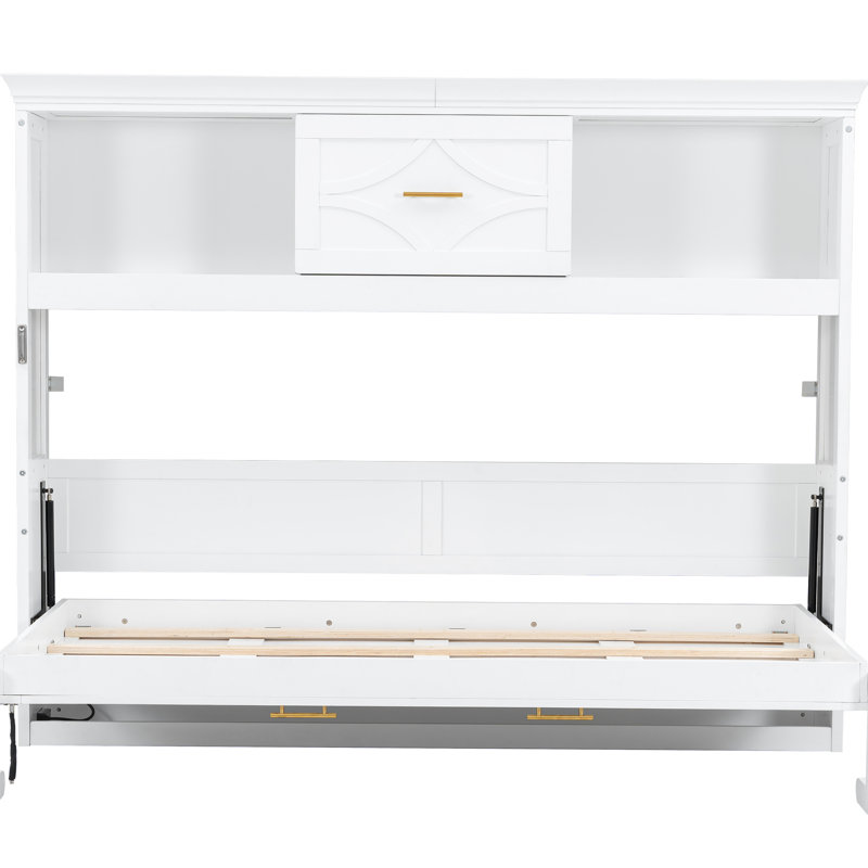 Lit simple en blanc avec remplacement de charge, tiroir et 2 unités de rangement - Représentant en pin de qualité, armoires