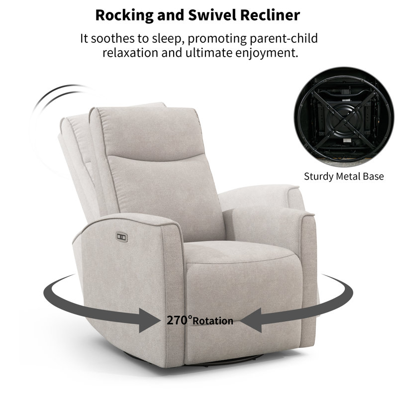 Dickie 29.1'' Wide Modern and Soft Touch Fabric Swivel and Glider Power Recliner Chair with USB Port, Beige
