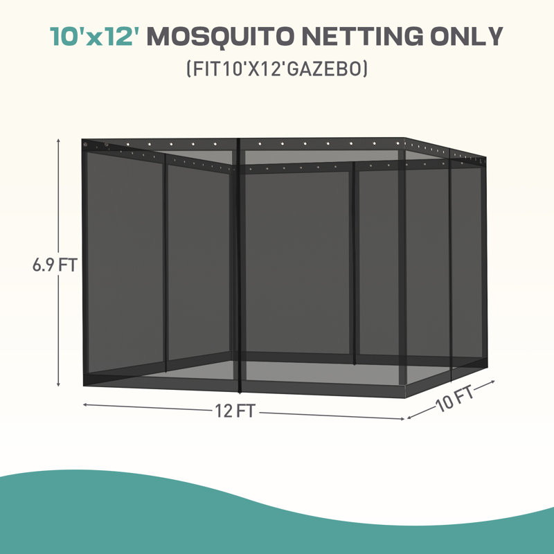 Moustiquaire pour pavillon de jardin Aoodor, Noir, H 82,68 po x l 120 po x P 144 po
