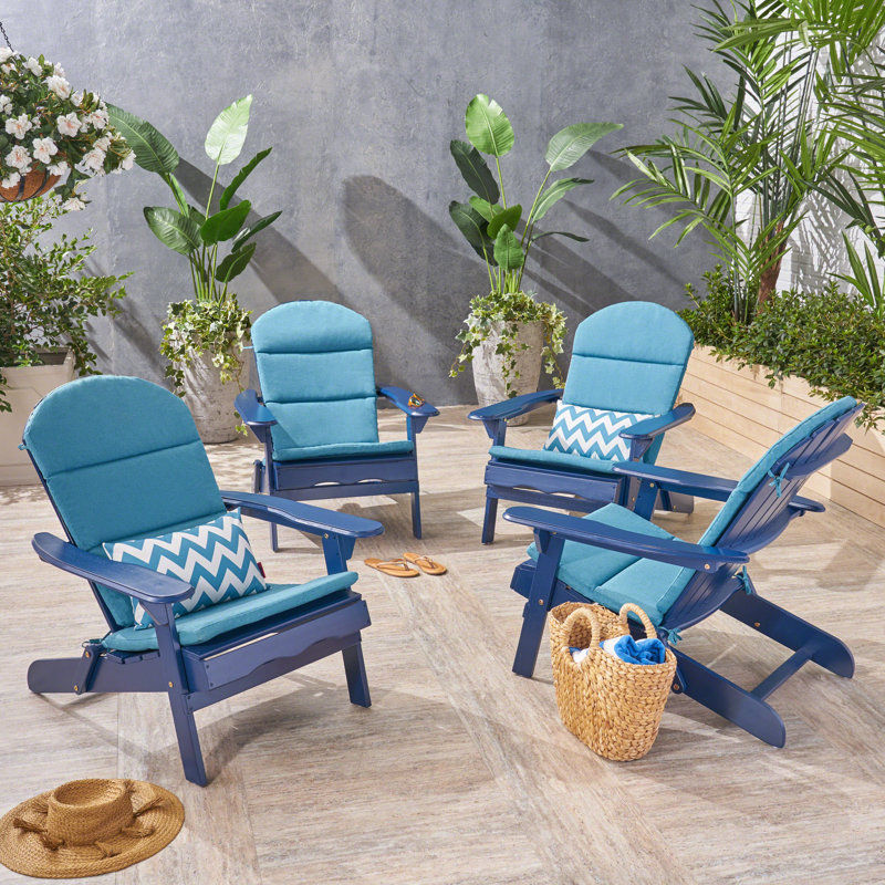 Matthias Foldable Outdoor Adirondack Set, Navy Blue/Dark Teal