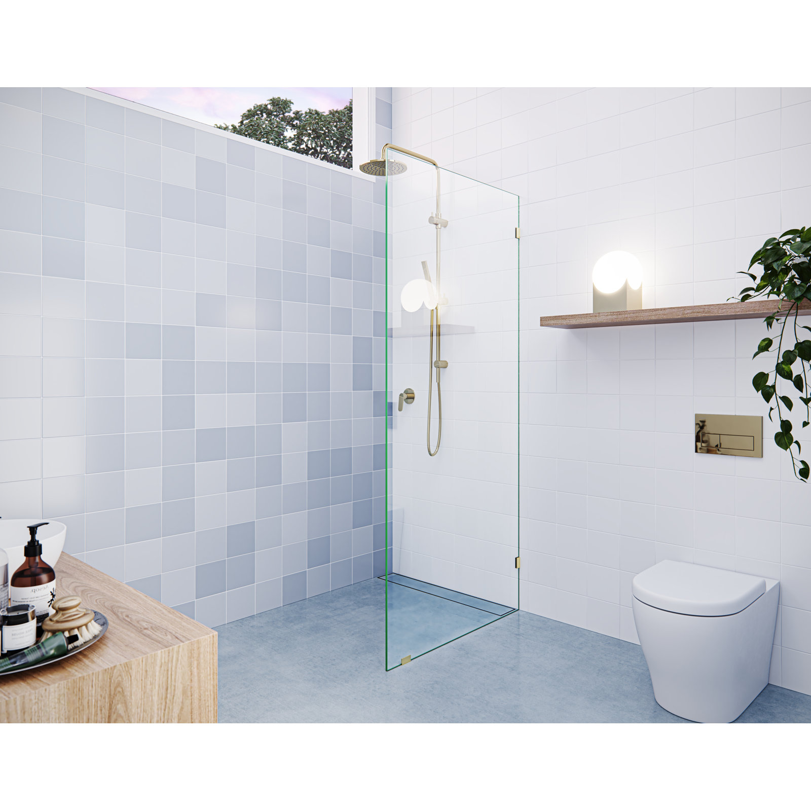Vela 33" Frameless Fixed Shower Panel, Polished Brass