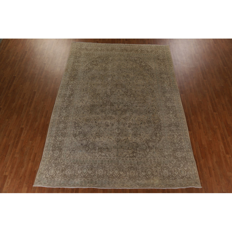 Tapis brun en laine noué à la main de conception unique 9 pi 6 po x 13 pi 2 po années 1960 Seeman