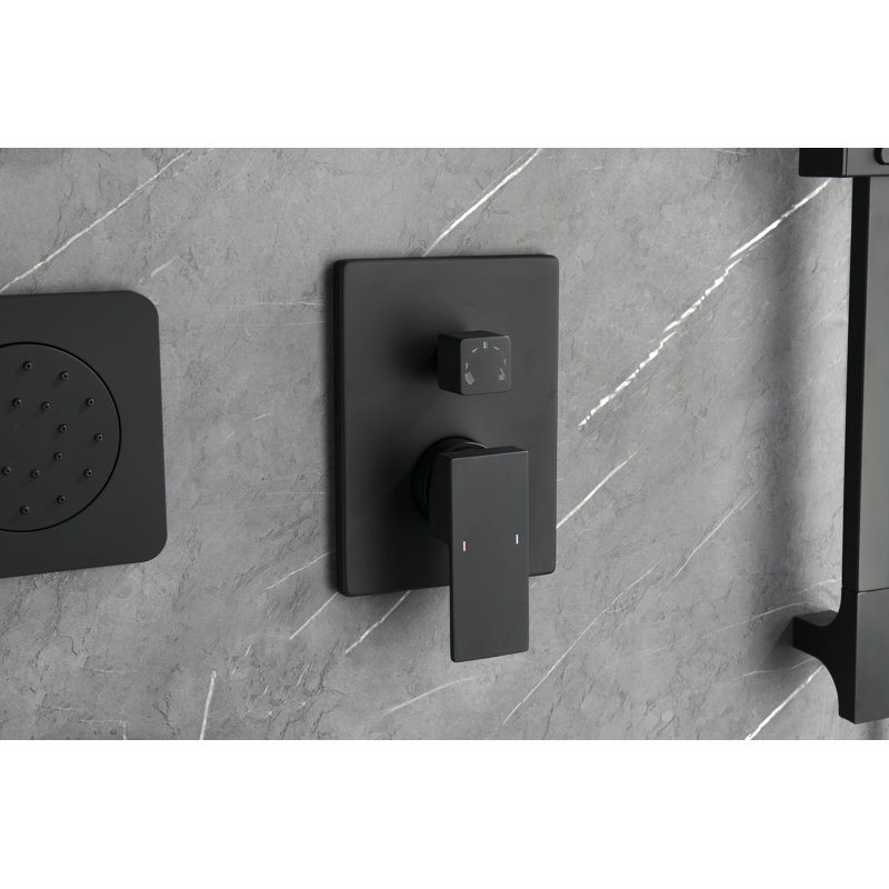 3 Way Outlet Function Solid Brass Shower Diverter Valve Mixer Rough-In Shower Handle Valve Kit Replacement, Matte Black