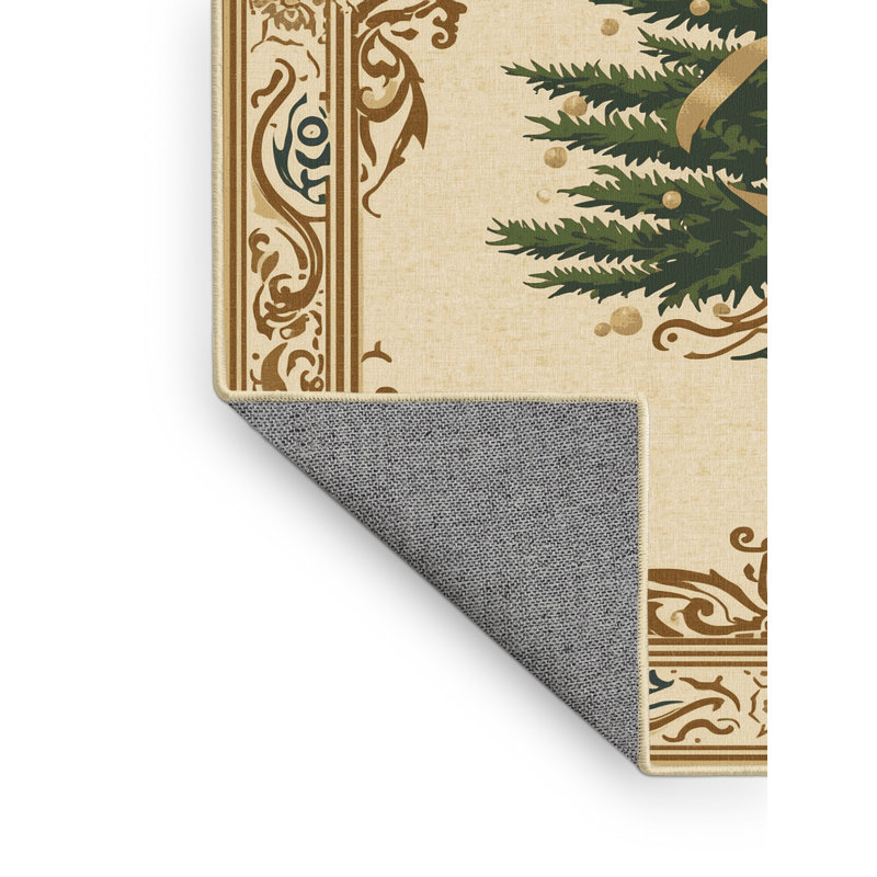 Tapis beige moderne et contemporain lavable à la machine à motif champlost de Noël abstrait beige, 6 X 9