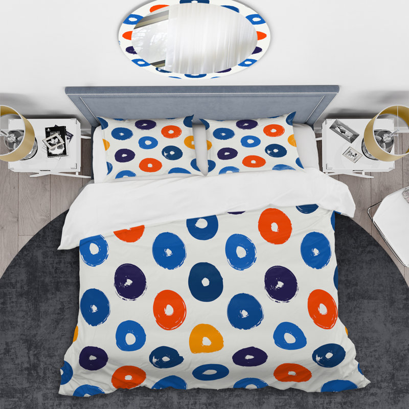 Motif de cercle bleu - ensemble de housse de couette abstrait - polyester microfibre