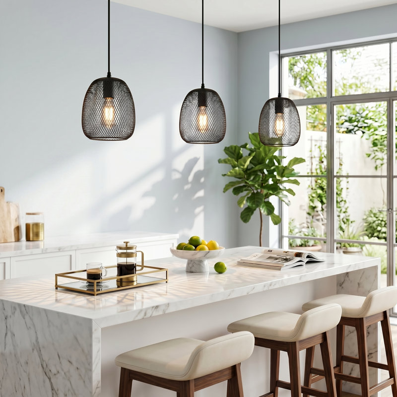 Rustic Farmhouse Lantern Pendant Light - Matte Black Metal Cage Chandelier For Kitchen, Dining & Entryway