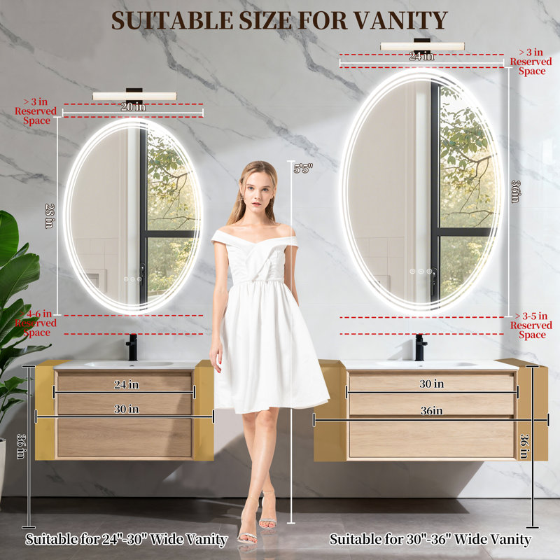 UL Certified Bright Oval Frontlit & Backlit LED Bathroom Vanity Mirror With 3-Year Warranty, Dimmable, Anti-Fog, 3 Color Adjustment, Tempered Glass